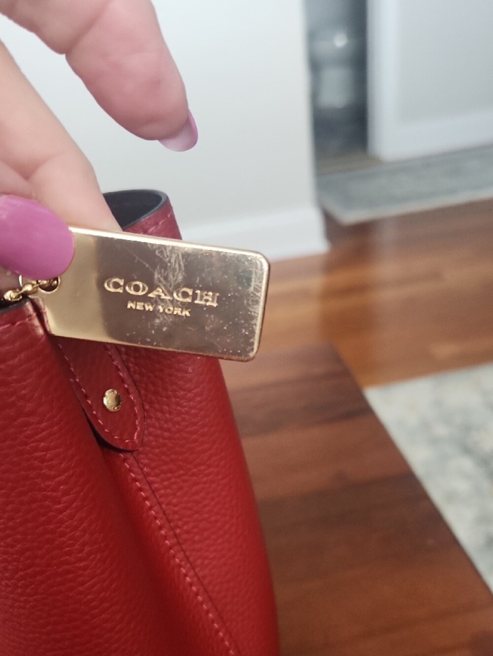 Coach Red Pebbled Leather Shoulder Bag with Gold-Tone Hardware - Picture 4 of 5